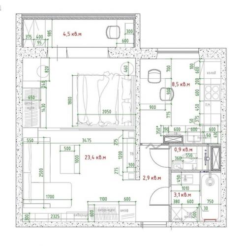 Однушка в панельном доме площадью 43 м 2. 08