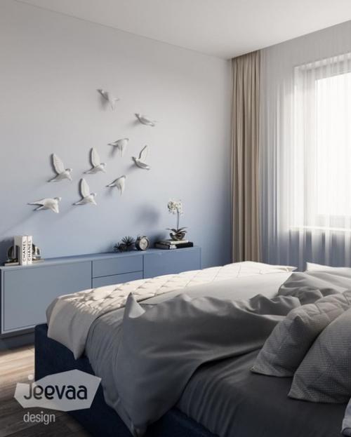 Спальня и гардеробная с градиентом от небесно-голубого к белому. 03