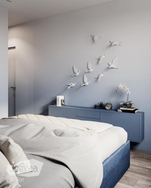 Спальня и гардеробная с градиентом от небесно-голубого к белому. 02