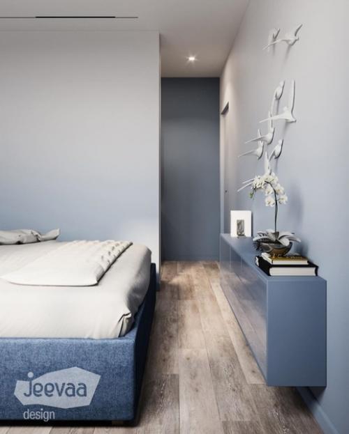 Спальня и гардеробная с градиентом от небесно-голубого к белому. 04