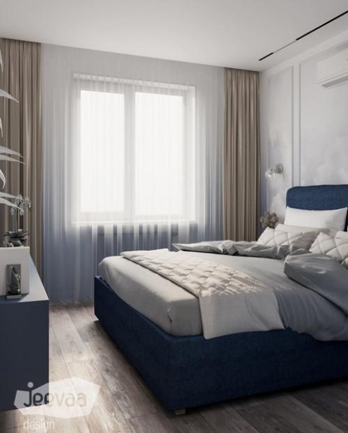 Спальня и гардеробная с градиентом от небесно-голубого к белому. 01