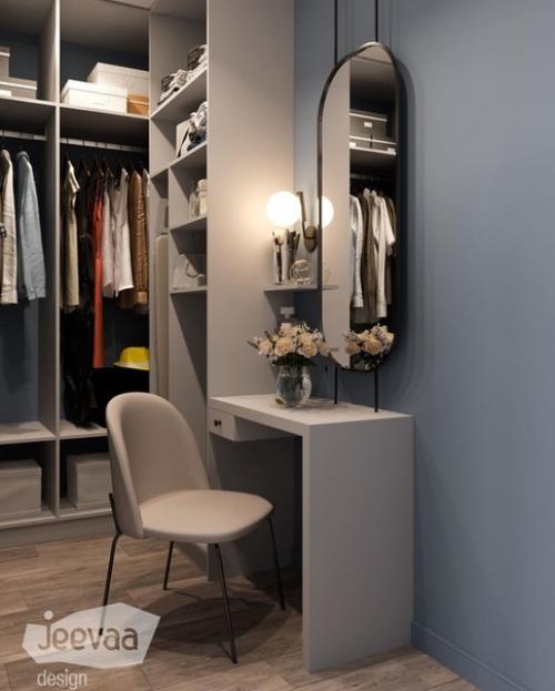 Спальня и гардеробная с градиентом от небесно-голубого к белому. 06