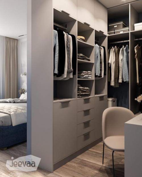 Спальня и гардеробная с градиентом от небесно-голубого к белому. 05