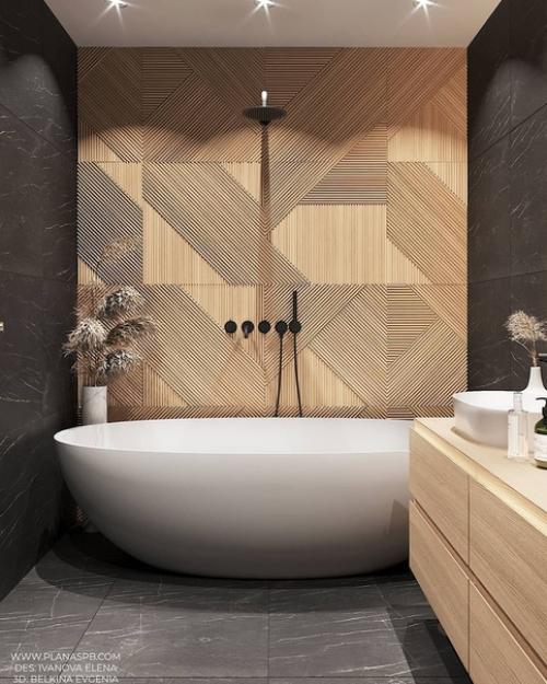 Сочетание теплого дерева и холодного камня - одно из выигрышных сочетаний в интерьере.  