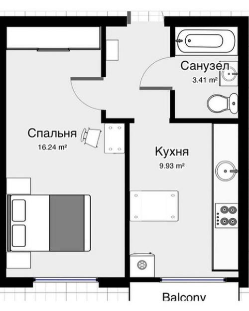 Однушка площадью 34 кв. 09