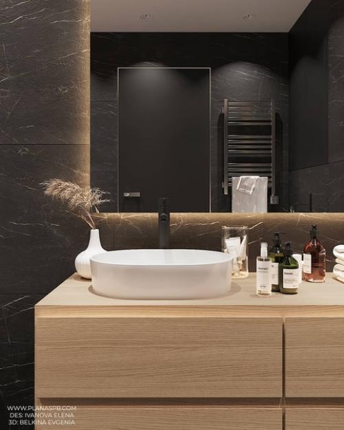 Сочетание теплого дерева и холодного камня - одно из выигрышных сочетаний в интерьере. 02