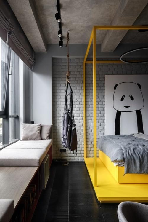 Монохромный интерьер с жёлтым акцентом. 03