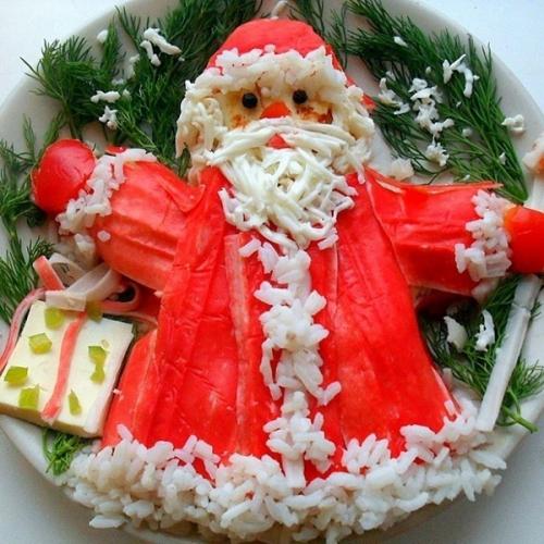 Новогодние салаты с мышками и ёлочками. 04