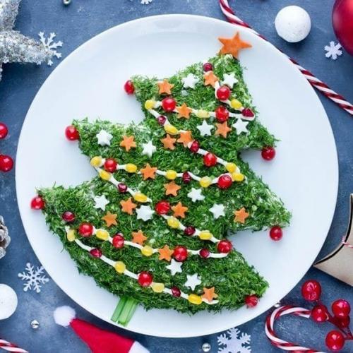 Новогодние салаты с мышками и ёлочками. 06