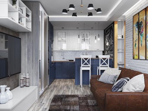 Евродвушка в стиле лофт с отдельной спальней и кабинетом 04