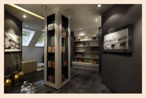 Интерьер библиотеки в доме 02
