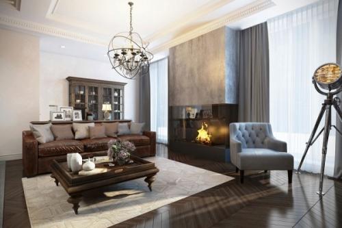 Камин в интерьере гостиной 02