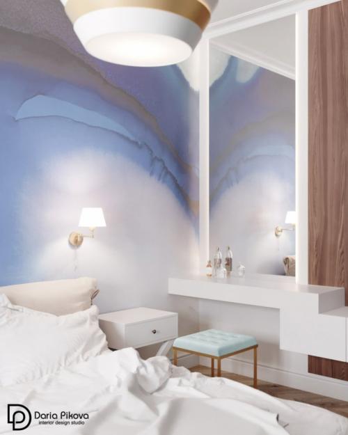 Какой вариант оформления стены в спальне выбрали бы Вы: с туманным лесом или акварелью? 02