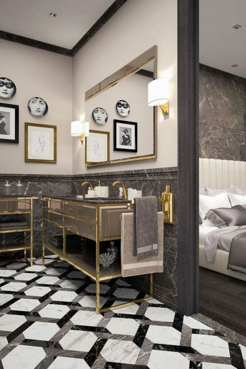 Золотой цвет в интерьере ванной комнаты 03