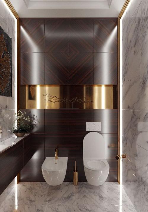 Золотой цвет в интерьере ванной комнаты 04