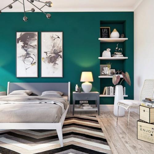 Спальня в желто-зеленых тонах. Концепции оформления