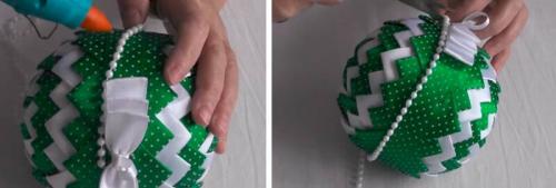 Бантик на новогодний шарик. Как украсить шары ленточками