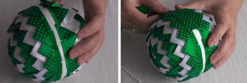 Бантик на новогодний шарик. Как украсить шары ленточками