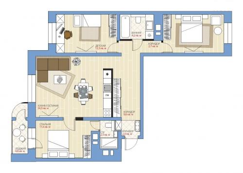 Перепланировка 4 комнатной квартиры 62 кв м. Перепланировка трёшки в типовой панельке: 7 схем (бесплатно)