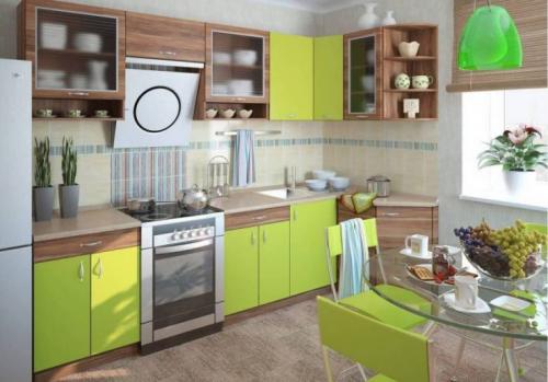 Дизайн кухни зеленого цвета угловая. Кухонная мебель салатового цвета
