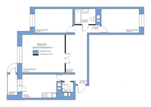 Перепланировка 4 комнатной квартиры 62 кв м. Перепланировка трёшки в типовой панельке: 7 схем (бесплатно)