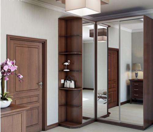 Дизайн зала с угловым шкафом купе. Угловая мебель для гостиной с угловым шкафом 02