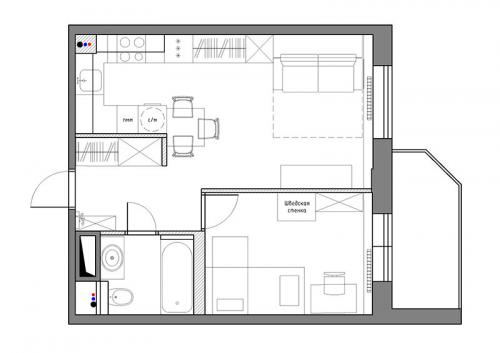 Однокомнатная квартира 35 кв м планировка. Однушка 35 кв. м для семьи с двумя детьми