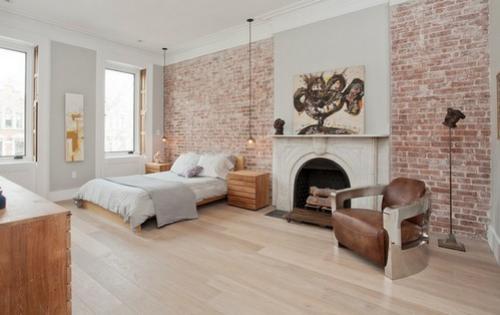 Дизайн спальни с белой кирпичной стеной. Кирпичная стена в спальне: созвучие и контраст