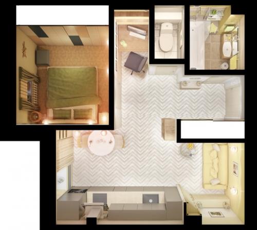 Интерьер зонирование однокомнатной квартиры. Варианты планировки однокомнатной квартиры для семьи из трех человек