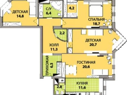 4 комнатная квартира планировка. Стандартный план 02