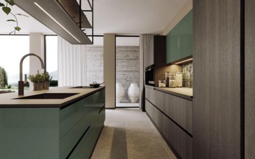 Кухня зеленая с коричневым. Сочетание цветов для зеленой кухни.