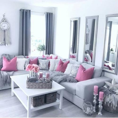 Гостиные в серо — розовом цвете 01