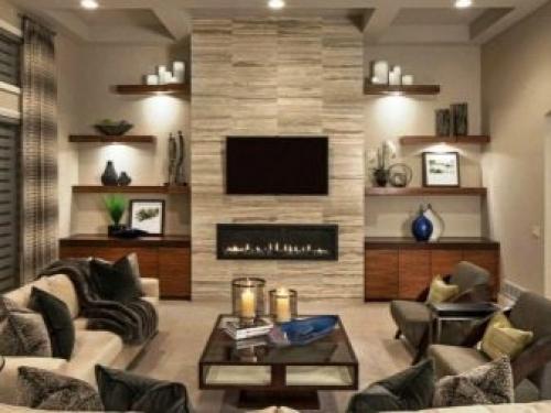 Настенные полки в интерьере. Гостиная 18