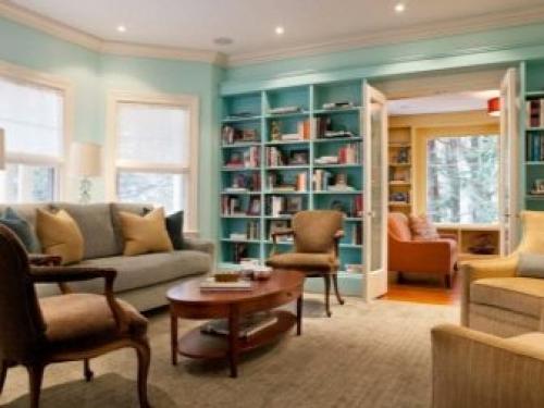 Настенные полки в интерьере. Гостиная 17