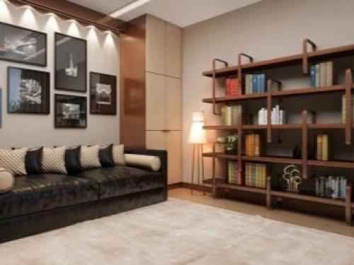 Настенные полки в интерьере. Гостиная 15