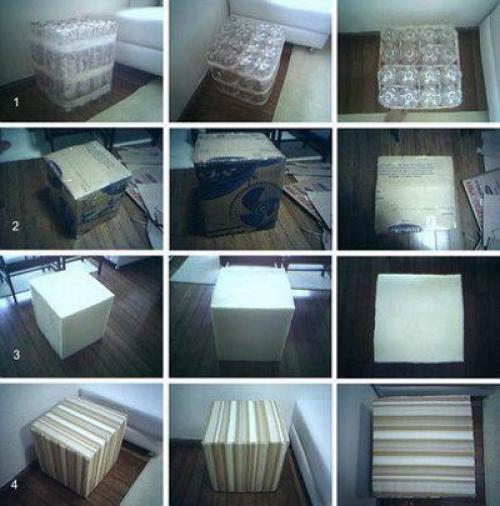 Можно ли использовать бутылку для создания поделки, которая будет использоваться в качестве подарка. Пуфик из пластиковых бутылок своими руками