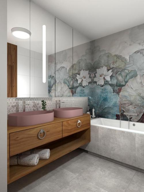 Ванная комната без плитки. Обои и настенные росписи