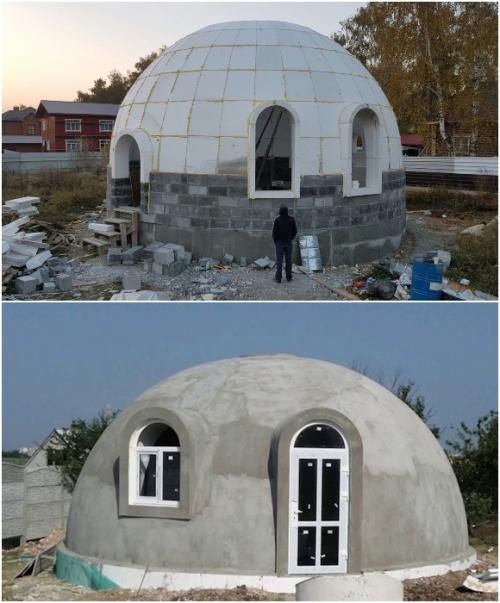Купольный ДОМ из пенопласта.  Сборка дома из пенополистирола