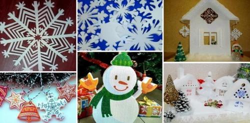 Как украсить новогодний домик из пенопласта. Новогодние поделки из пенопласта