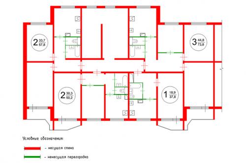 Проект дома серии П-44. Планировка с размерами домов серии П-44