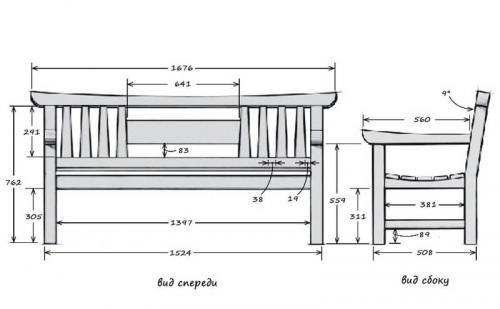 Чертеж скамейки со спинкой из дерева. Скамейка со спинкой на соединениях шип-паз